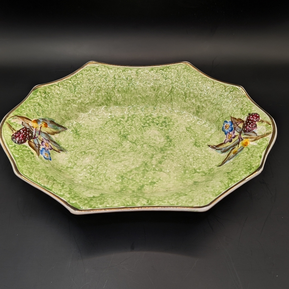 Vintage Green Floral Ceramic Serving Platter